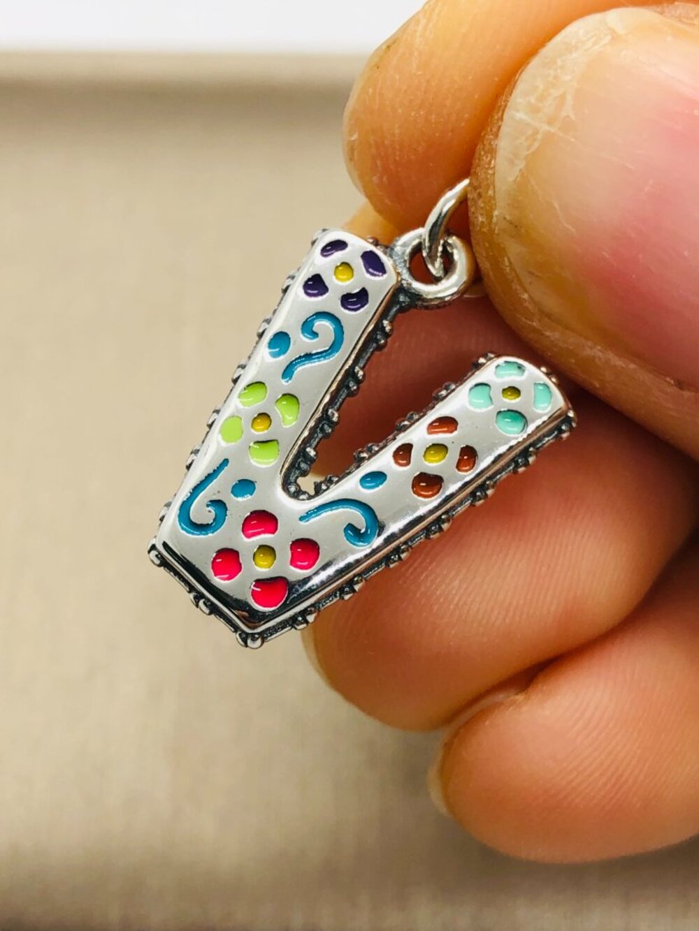 James Avery Enamel Consuela Floral Initial Charm Letter V Dangle Charm